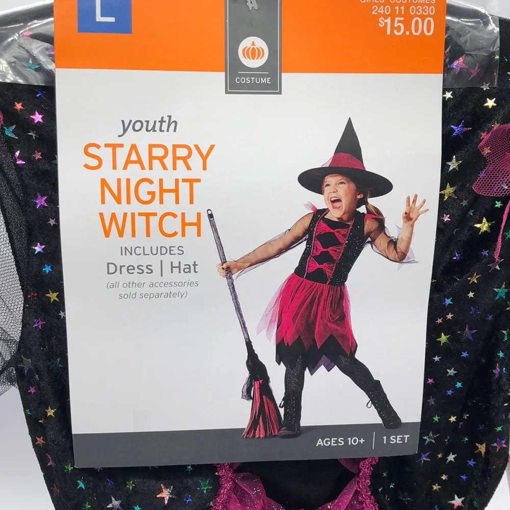 ** FREE‎ W/PURCHASE  Girls STARRY WITCH Dress-Up Costume Large 10+ age